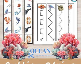 Ocean-Themed Cutting Strips for Kids | Scissor Skills Practice | Preschool Worksheets | Fine Motor Activities