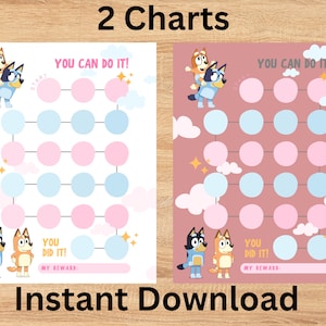 Bluey Potty Chart - Belohnungstabelle für Kinder - Printable 8.5 "x11" - Sofortiger Download JPG und PDF - DIY Sticker Chart - Potty Training Motivation