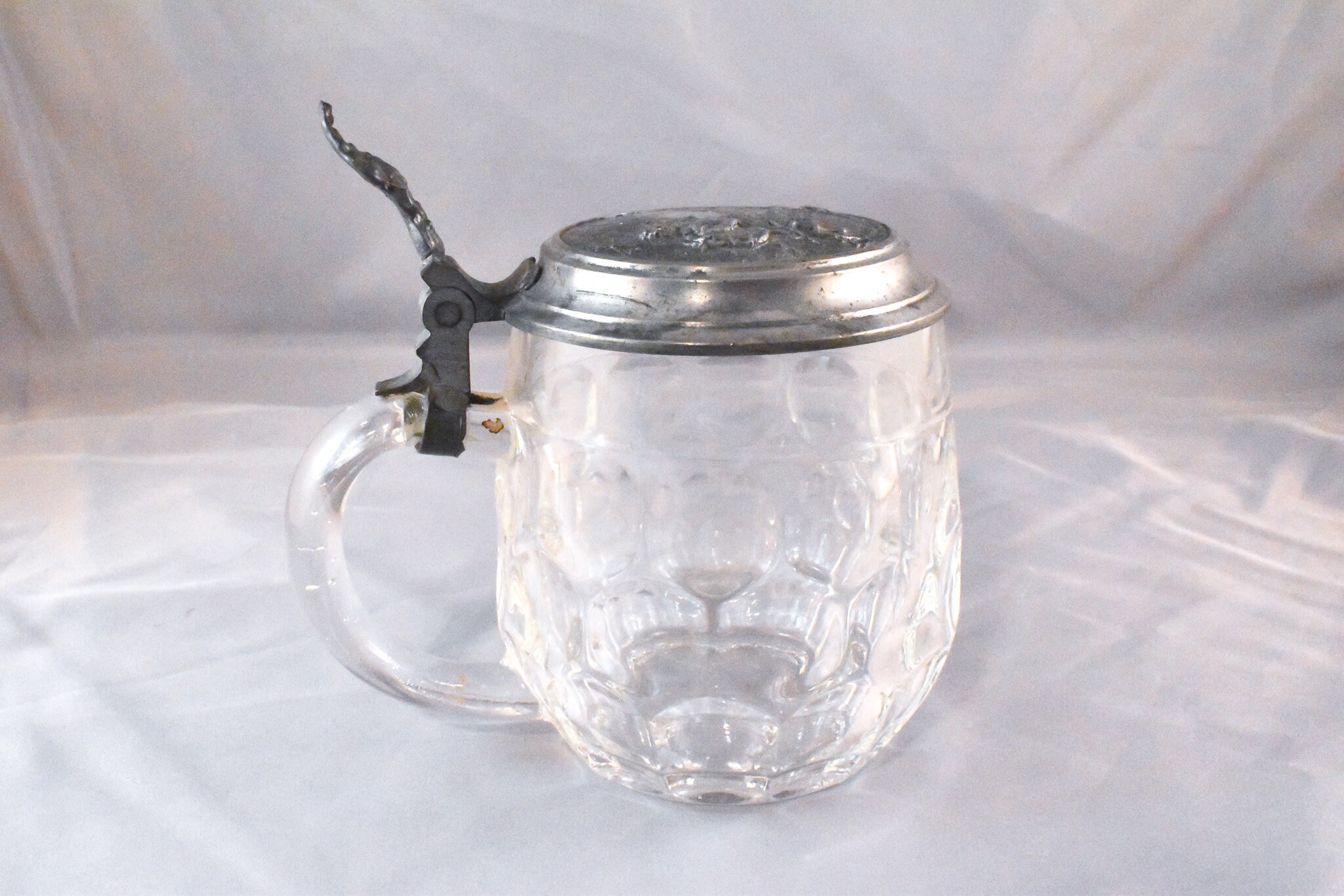 Vintage Glass Beer Stein With Engraved Pewter Lid Vintage Etsy