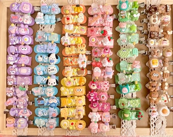 Kawaii Handmade hair clips, Color of your choice, Random 1, cute decoden hair accessories, each one is unique