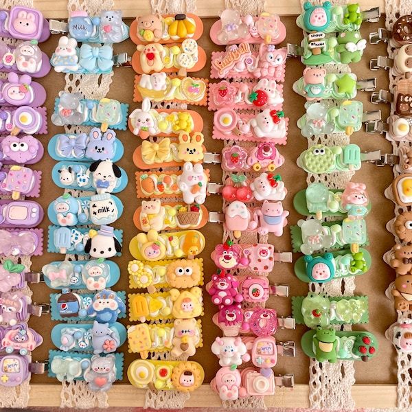 Kawaii Handmade hair clips, Color of your choice, Random 1, cute decoden hair accessories, each one is unique