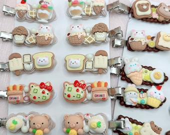Kawaii food hair clips, Donut Bear, ice-cream Cone,  Random 1, cute decoden hair accessories, each one is unique
