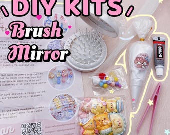 Zestaw DIY Decoden Pop Out Brush z lusterkiem, ręcznie robiona szczotka, kompaktowe lusterko Kawaii, szczotka do włosów dla dziewczynek, zestaw do majsterkowania