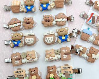 Kawaii Teddy Bear hair clips, Cute Bear Barrette, Random 1, cute decoden hair accessories, each one is unique