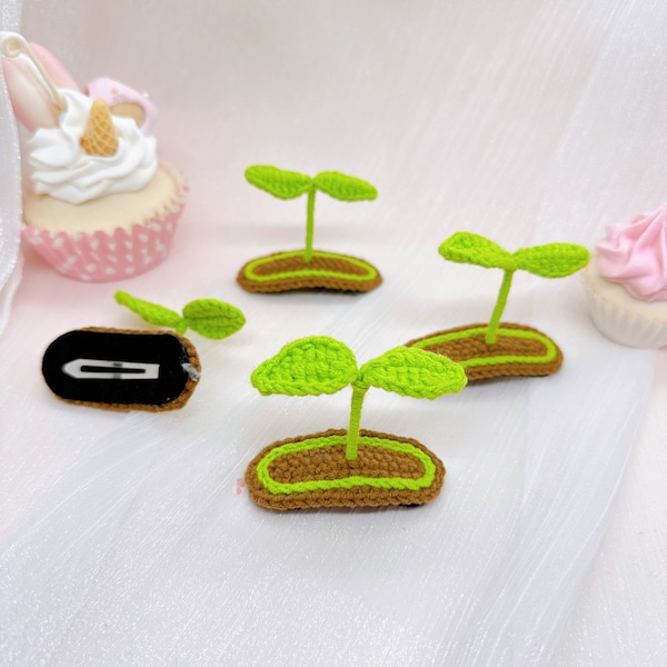 Crochet Sprout Hair Clips, Handmade Barrettes, Kawaii Plant Hair Accessories, Funny Barrettes, Unique Fun Hair Clips