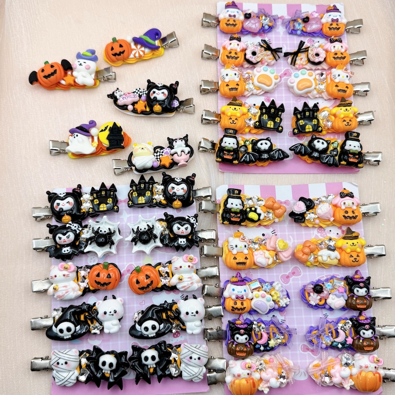 Kawaii Handmade hair clips, Color of your choice, Random ONE, cute decoden hair accessories, each one is unique spooky