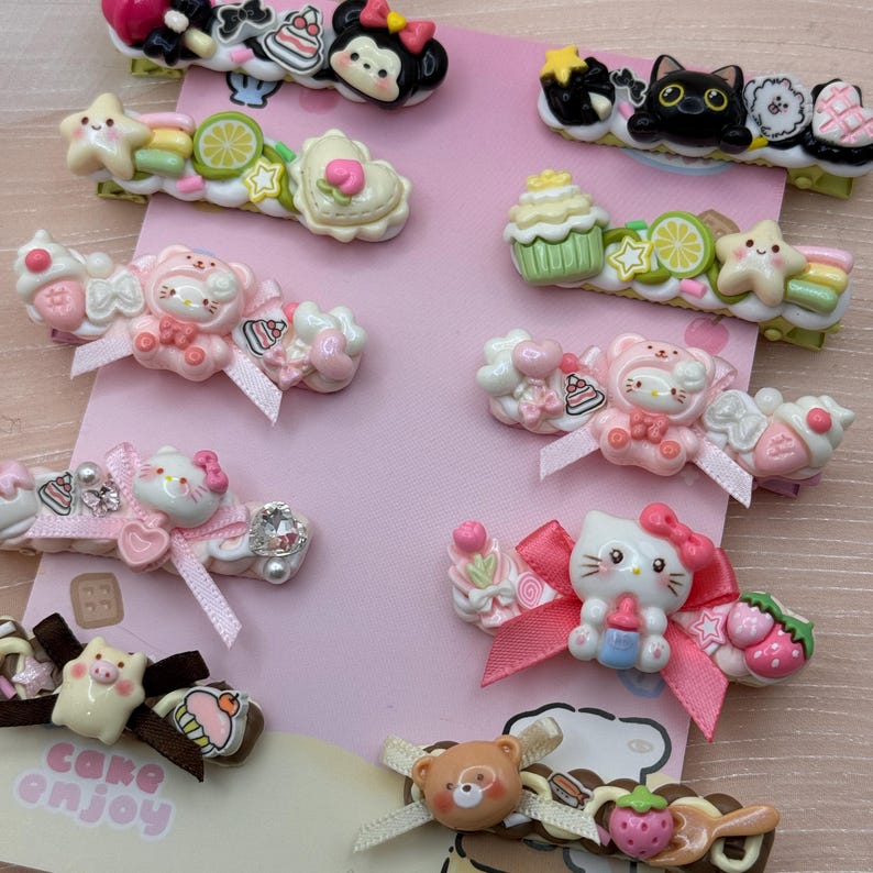 Kawaii Handmade hair clips, Color of your choice, Random ONE, cute decoden hair accessories, each one is unique image 13