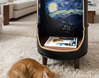 Van Gogh Starry Night Oil Barrel Drum Cabinet bedside table nightstand minibar furniture side end modern interiors recycling Eco-Conscious