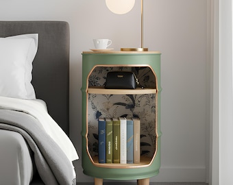 Ölfass Trommelschrank Nachttisch Nachttisch Minibar Möbel Beistelltisch für modernes Interieur Recycling Umweltbewusst