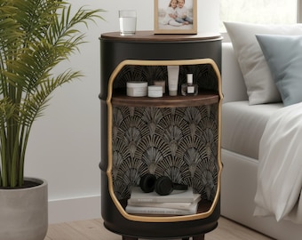 Oil Barrel Drum Cabinet bedside table nightstand minibar furniture side end table for modern interiors recycling Eco-Conscious