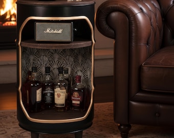 Ölfass Trommelschrank Nachttisch Nachttisch Minibar Möbel Beistelltisch für modernes Interieur Recycling Umweltbewusst