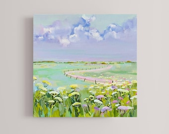 Originele kleurrijke landschapsschilderkunst, landelijke wilde bloemenkunst
