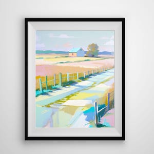 Pastel Country Home Art Print  – Peaceful Country Landscape Wall Art