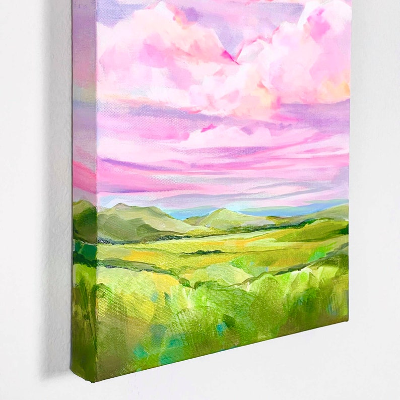 Originele kleurrijke berglandschapsschilderkunst, hedendaagse landschapsschilderkunst afbeelding 2