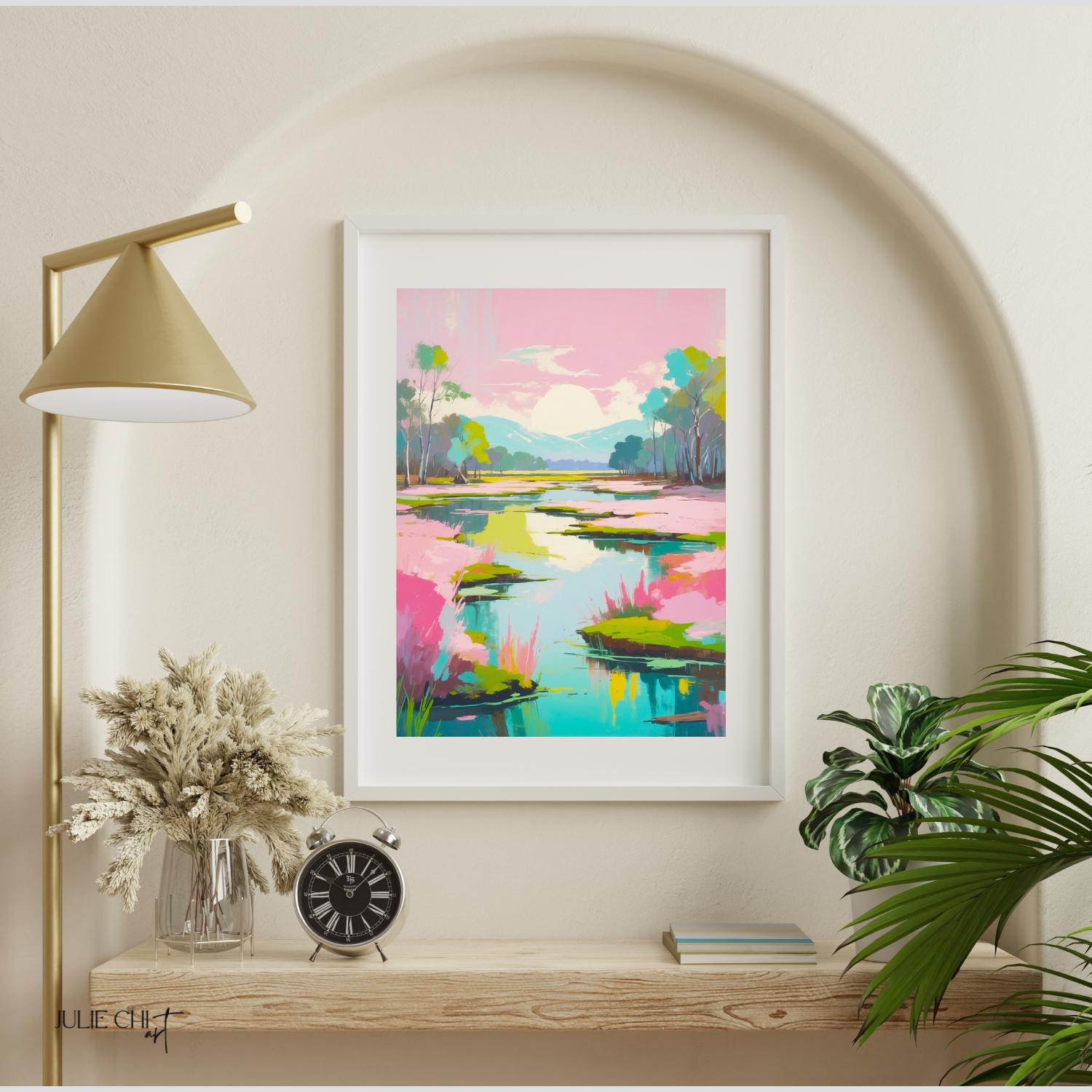 夕焼けの風景画 アートプリント 夕焼けの絵画、風景画の壁アート、ジクレーアートプリント、夕焼けの