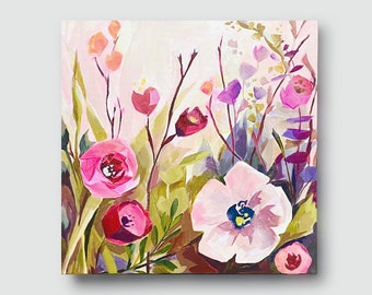 Original Colorful Flower Painting, Contemporary Floral Painting