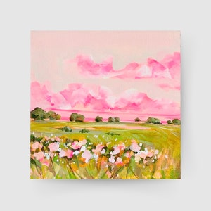 Original Gemälde, farbenfrohe Wildblumen, fröhliche Frühlingswiese Wandkunst