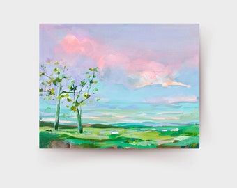 Original Colorful Country Landscape Painting, Contemporary Countryside Painting