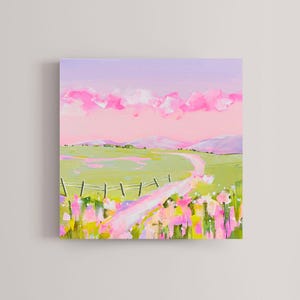 Original Vibrant Country Landscape Painting, Pastel Colors Wall Art