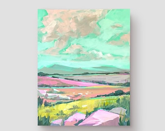 Originele kleurrijke berglandschap schilderij, kleurrijke abstracte landschap kunst aan de muur