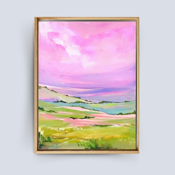Original Colorful Mountain Landscape Painting, Contemporary Happy Landscape Painting