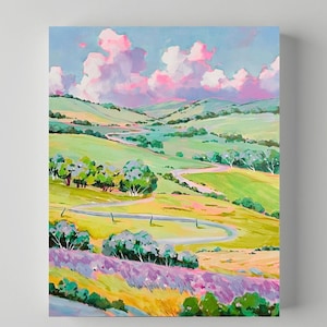 Bunte Wiese Original Gemälde, Wildblumen Landschaft Original Kunst