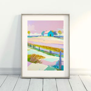 Dreamy Country Landscape Print – Pastel Farmhouse Wall Art, Cozy Cottagecore Decor