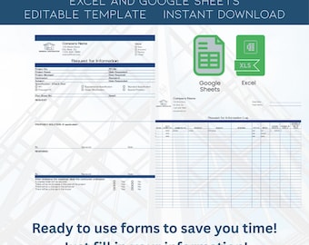 May include: A digital template for construction RFI forms and logs. The image shows editable forms for Excel and Google Sheets, with the text "Construction RFI Form & Log" and "Instant Download". The forms are ready to use.