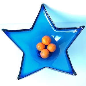 Centrepiece Massive Glass Bowl form Star, Blue Glass Bowl for Fruits, Tabletop Bowl for Fruits, Kitchen Dining Table Decor Blue Massive Bowl