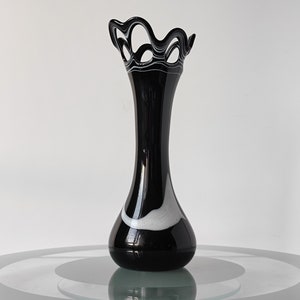 Vintage Black Glass Vase, Unique New Home Gift, Tall 11 inches Black Glass Vase, Retro Decor from 1980s, Glass Vase for Floral Bouquets