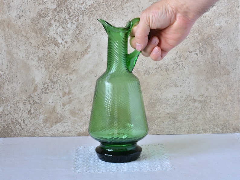 Rare Antique Jug Glass, Vase Green Glass, Mid-century Jug, Glass Vase ...