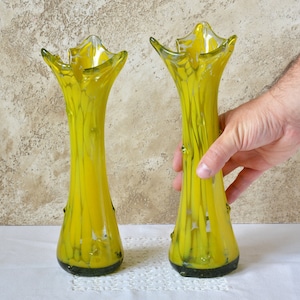Vase Yellow Glass for Table, Blown Glass Vase 11 Inches Tall, Modern Home Decor, Centerpiece Living Room, New Home Gift Vase for Flowers