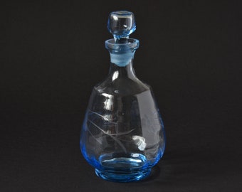 Blue Glass Liquor Decanter, Birthday Gift for Man, Blue Glass Carafe, Vintage Whisky Carafe, Whisky Decanter 1980s, Best Housewarming Gift