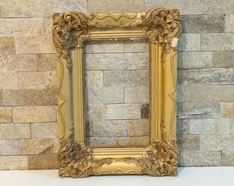 Baroque Frame Gold, Ornate Gold Frame, Antique Frame Photo Art Gallery, Style Rococo Frame 19 x 13&quot;, Vintage Frame Rectangular Wood - Gesso