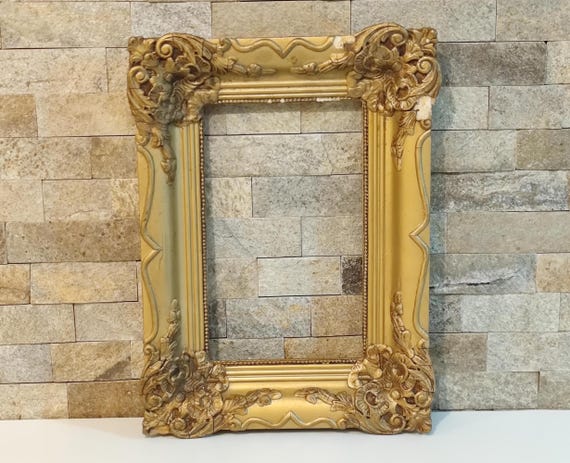 Baroque Frame Gold, Ornate Gold Frame, Antique Frame Photo Art Gallery, Style Rococo Frame 19 x 13", Vintage Frame Rectangular Wood - Gesso