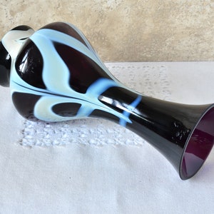Vintage Bud Vase, Dark Purple and White Glass, 10 Tall Glass Vase for Flowers Arrangements, Artisan Decorative Vase, Retro Decor 1970s._7