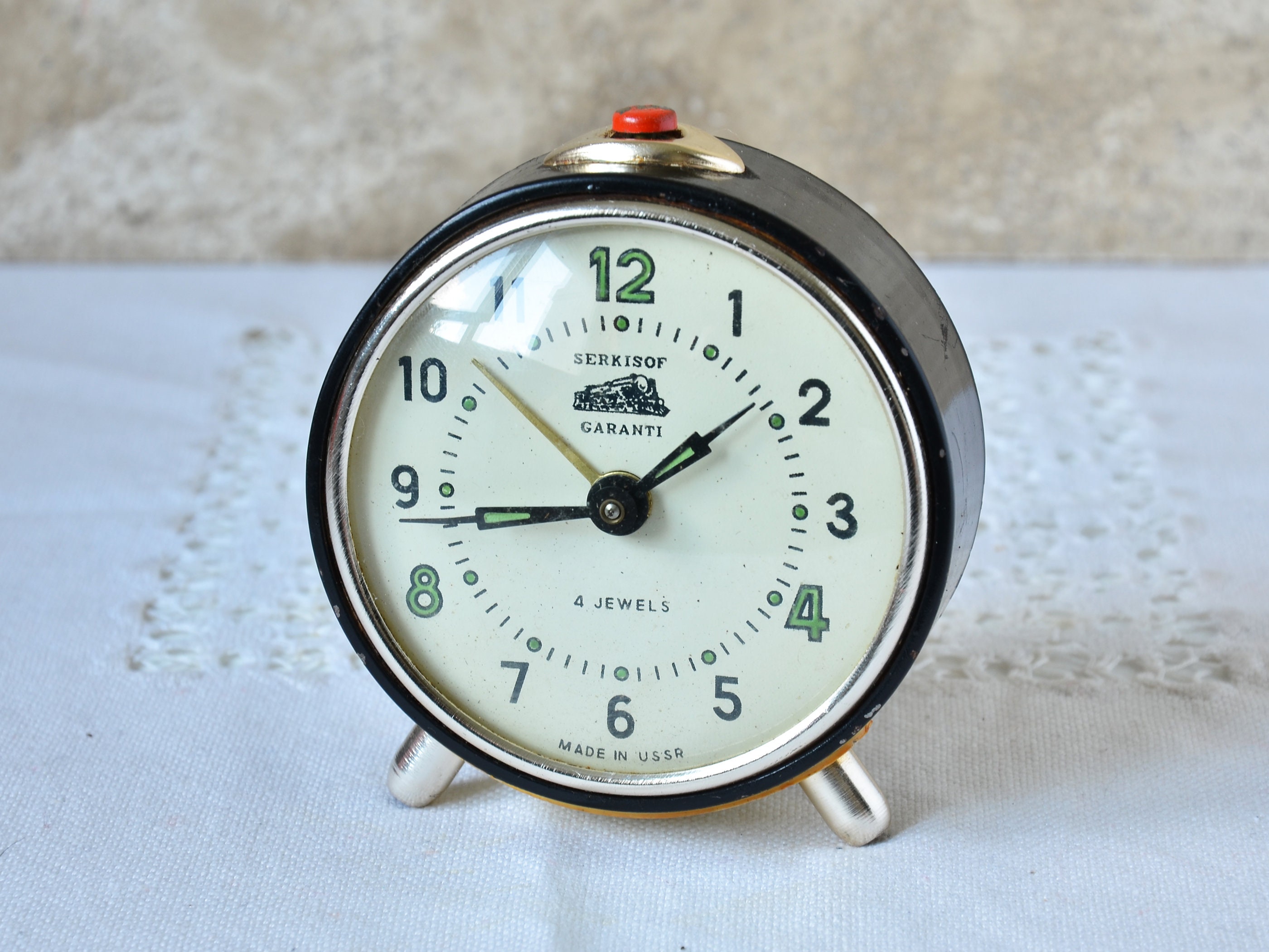 Vintage Soviet Alarm Clock ( SERKISOF Garanti ) Antique Mechanical