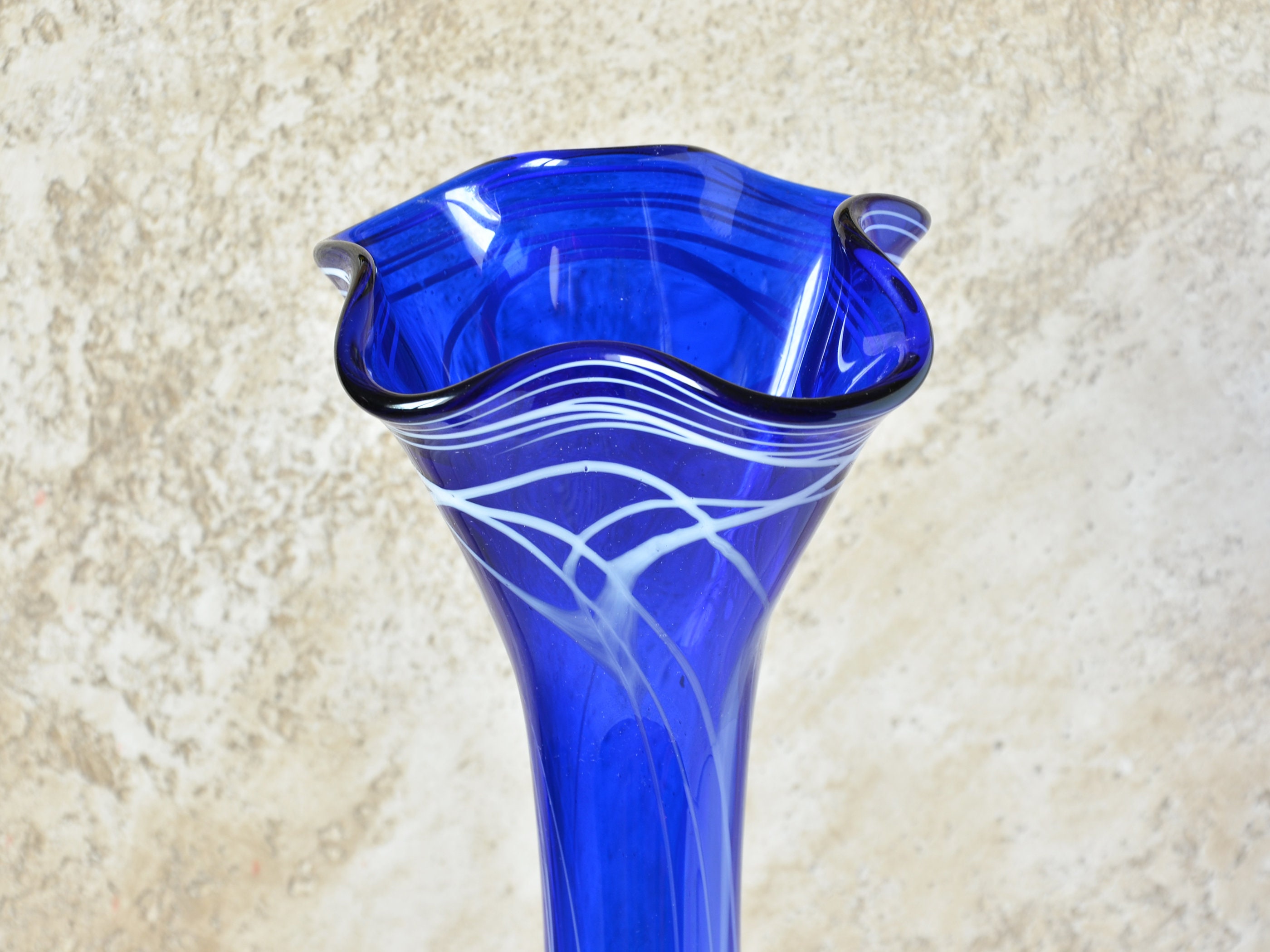 Vintage Swung Glass Vase Tall 16 Inches, Craftsman Hand Blown Glass ...