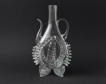 Antieke glazen karaf, cognackaraf in unieke stijl, cadeau-idee voor de mens, vintage alcoholkaraf handgeblazen glas, alcoholfles jaren 1950.