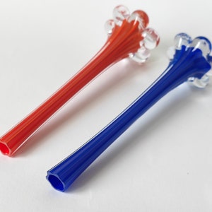 Vintage Vase Flowers, Retro Table Centerpiece Decor 80s Glass Vase Tall 8", Red and Blue Color Blown Glass Vase, Mom's Gift Decorative Vase 1980s