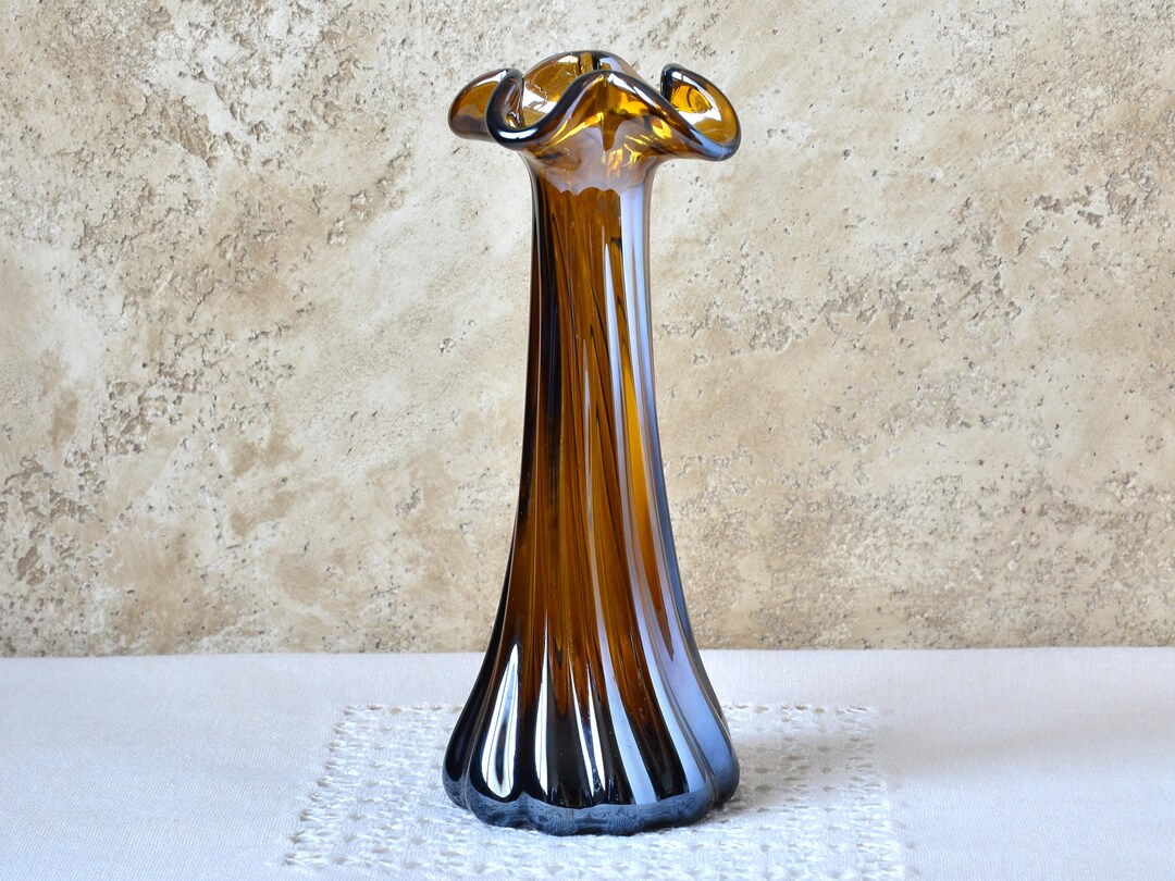 Mirror Glass Vase for Flowers, Art Collectible Glass Vase Retro Piece 1980s, Art Deco Style