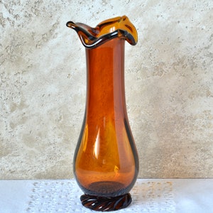 Jarrón de vidrio vintage para flores, regalo de cumpleaños único para mamá o abuela, decoración de mesa para el hogar, hermoso jarrón de vidrio, jarrón de vidrio marrón soplado de la década de 1970