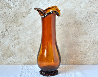 Vintage Glass Vase for Flowers, Unique Birthday Gift Mum or Grandmum, Table Home Decor, Beautiful Glass Vase, Blown Brown Glass Vase 1970s