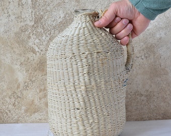 White Wicker Bottle 5L, Large Demijohn, White Plastic Wicker Bottle for Wine, Vintage Farmhouse Decor from 1970s. Retro Decor Demijohn Vase