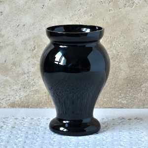 Vintage Small Black Glass Vase, Elegant Decoration for Mini Table, Retro Glass Vase Minimalist Design, Old Home Decor, Hand-Blown Glass