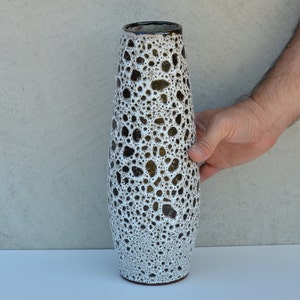 Vintage Fat Lava Vase, Pottery Vase Made in West Germany 1970s, Old Ceramic Vase Tall 12&quot;, Retro Decor Accent, Ceramic Vase for Flowers