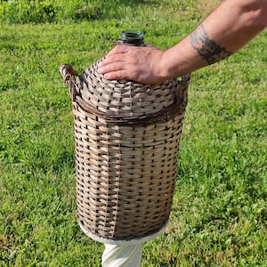 Vintage Demijohn Vase Woven Wicker 20L Bottle XXL, Carboy Dame Jeanne, Country Decor Boho Aesthetic, European Bottle Wrapped in Woven Straw