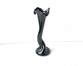 Black Glass Vase, Goth Black Minimalist Style Black Glass Vase, Dark Home Decor Artistic Unique Table Decor, Vase Dried Flower Tall 12"