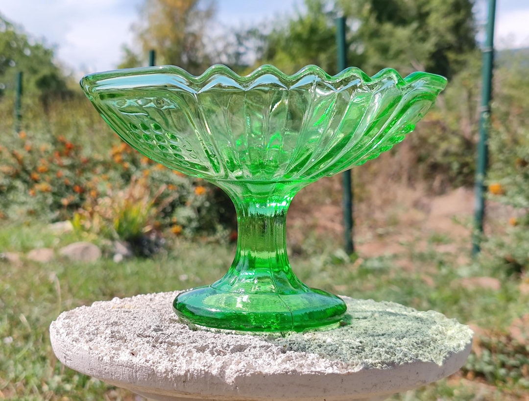 Stunning Vintage Green Glass Pedestal Bowl Gallery