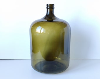 Vintage Large Demijohn Blown Glass, Rare Green Glass Wine Bottle 20L, Antique Wine Demijohn XXL, Carboy Wine Bottle, Boho Pampas Grass Vase